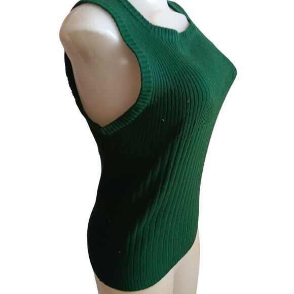 Women's Medium/Large Vintage Sweater Green Ribbed Knit Sleeveless Top 70s Knit - Picture 3 of 5